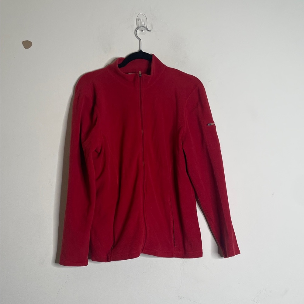 L.L. Bean Red Full-Zip Fleece Bomber Jacket